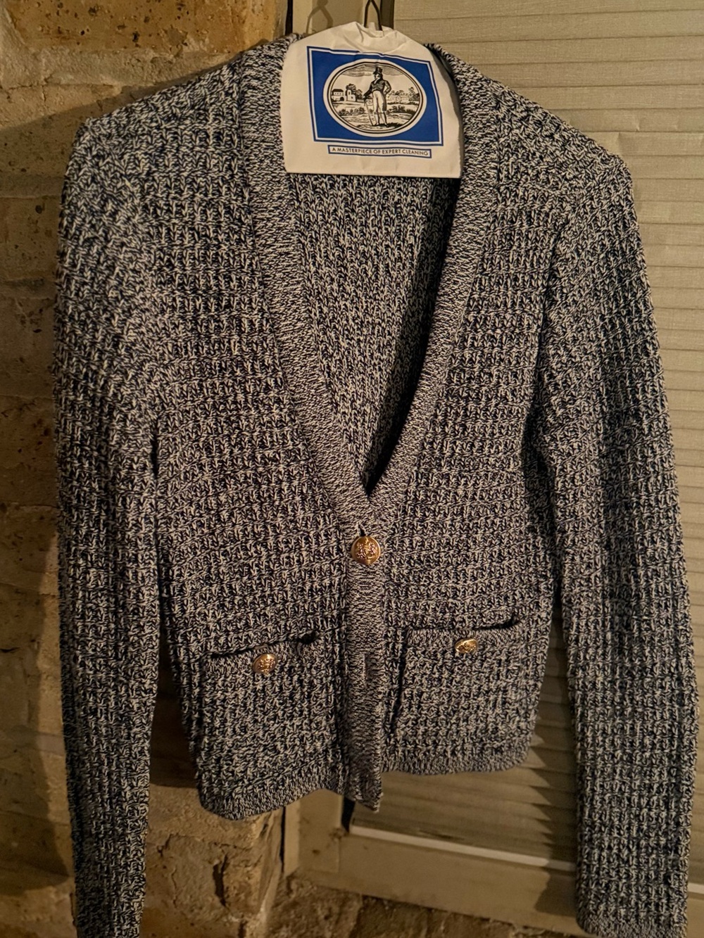 Gray Knit Women’s Cardigan with Gold Buttons
